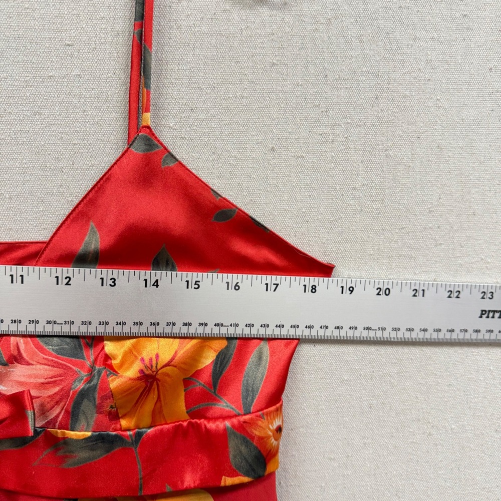 Vintage Intimate Secrets Red Floral Babydoll Chemise Lingerie Sheer Hem Medium - Picture 8 of 11